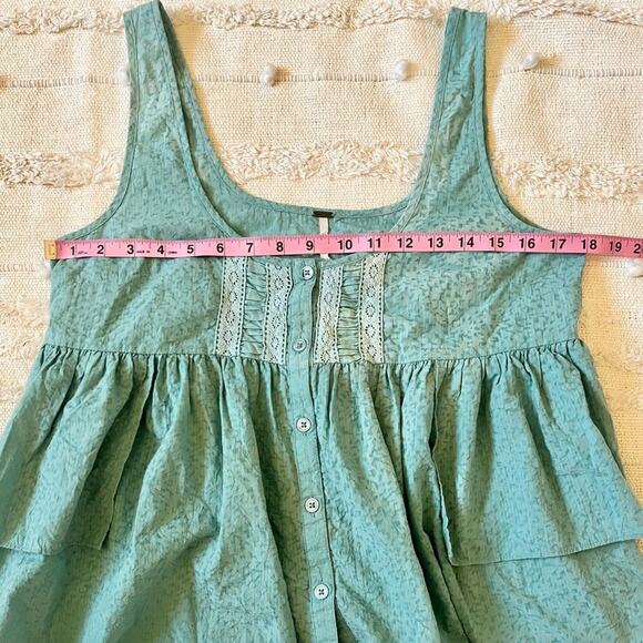 Free People Women's Pullover Tiered Layered Green Tank Top Boho Peasant medium - Picture 7 of 7